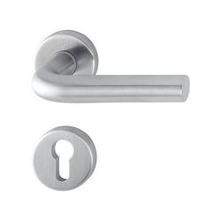 Hoppe Drückergarnitur, mit Rosetten, rund, DIN Links-Rechts, PZ, VK8, Edelst. Bonn E150Z/42KV/42KVS, edelstahl matt mit Stütznocken, Gleitlager, TS 37-42mm Nr. 3289751