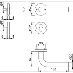 Hoppe Drückergarnitur, mit Rosetten, rund, DIN Links-Rechts, PZ, VK8, Edelst. Bonn E150Z/42KV/42KVS, edelstahl matt mit Stütznocken, Gleitlager, TS 37-42mm Nr. 3289751