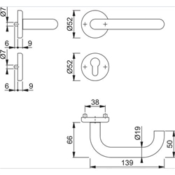 Hoppe Drückergarnitur, mit Rosetten, rund, DIN Links-Rechts, PZ, VK8, Edelst. Baden E1388Z/17KV/17KVS, edelstahl matt mit Stütznocken, Gleitlager, TS 37-42mm, duranorm® Nr. 12316283