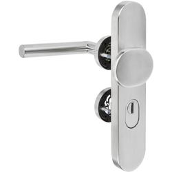 ZT-EN2-Schutzwechselgarnitur 1802 BASIC 02, außen Langschild 2089 KS, Knopf 3128 gekröpft, innen Rosette 2336 SC, PZW 72mm, TS 36-53mm, mit Kernziehschutz, Zylinderüberstand 8-15mm, Oberfl. 60 (Edelstahl matt) Nr. 22035