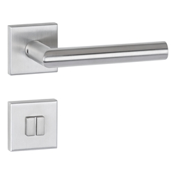 Bad-Drückergarnitur 1802 BASIC 02, mit Smart-Clip Rosetten 2311, Ausf. BAD, mit WC Riegel kantig 3220/3225, 6mm Vierkant, mit Hülse 7/8mm, mit Rückholfeder, TS 37-47mm, Oberfl. 60 (Edelstahl matt) Nr. 22125
