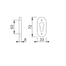 Hoppe PT-Schlüsselrosette, PZ, oval, verdeckt verschraubt E55S, edelstahl matt ohne Stütznocken, B 33mm, L 72mm Nr. 652693