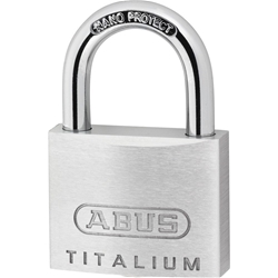 Abus Vorhangschloss,Titalium 64TI/40 Lock-Tag 5-stiftig, 2 Profilschlüssel, TITALIUM™-SpezialALU Gehäuseb. 40mm,Gehäuset. 15mm,H 62mm, verschiedenschließend Nr. 79474