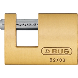 Abus Vorhangschloss,Monobloc 82/63 mit Bolzen, 2 Profilschlüssel, Messing Gehäuseb. 64mm,Gehäuset. 18,5mm,H 45mm, verschiedenschließend Nr. 11490
