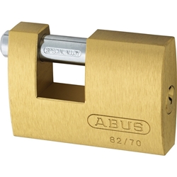 Abus Vorhangschloss,Monobloc 82/63 mit Bolzen, 2 Profilschlüssel, Messing Gehäuseb. 64mm,Gehäuset. 18,5mm,H 45mm, verschiedenschließend Nr. 11490