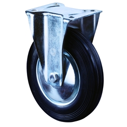 Bockrolle, Rad Ø 160mm, Gummi schwarz, Radb. 40mm, BH 195mm, Rollenlager, Radk. Stahl, mit Platte, PG 135x110mm, Tragkr. 135kg Nr. L410.B55.161