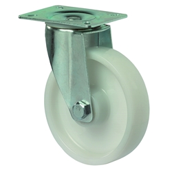 Lenkrolle, Rad Ø 200mm, Kunststoff weiß, Radb. 50mm, BH 235mm, Rollenlager, Radk. Kunststoff, mit Platte, PG 135x110mm, Tragkr. 300kg Nr. L400.B10.200
