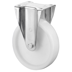 Schwerlast-Bockrolle, Rad Ø 200mm, Kunststoff weiß, Radb. 50mm, BH 255mm, Rollenlager, Radk. Kunststoff, mit Platte, PG 138x110mm, Tragkr. 600kg Nr. N110.B10.201