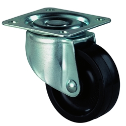 Lenkrolle, Rad Ø 50mm, Kunststoff schwarz, Radb. 19mm, BH 68mm, Radk. Kunststoff, mit Platte, PG 47x47mm, Tragkr. 40kg Nr. F25.051