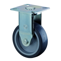 Apparate-Bockrolle, Rad Ø 100mm, Gummi grau, Radb. 24mm, BH 124mm, Gleitlager, Radk. Kunststoff, mit Platte, PG 60x60mm, Tragkr. 70kg Nr. A310.A80.100