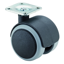 Kunststoff-Doppel-Lenkrolle, Rad Ø 40mm, Kunststoff grau, BH 55mm, mit Platte, PG 42x42mm, Tragkr. 30kg Nr. F76.040.PL