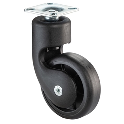 Lenkrolle, Rad Ø 75mm, Thermoplastisches Gummi schwarz, BH 122mm, Gleitlager, mit Platte, PG 48x48mm, Gehäuse schwarz, Tragkr. 50kg Nr. F324.075
