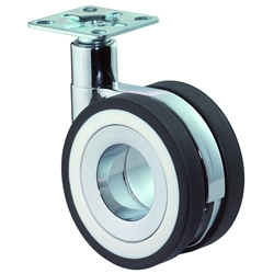 Design-Doppel-Lenkrolle, Rad Ø 75mm, Polyurethan schwarz, BH 103mm, mit Platte, PG 47x47mm, Tragkr. 50kg Nr. F370.075