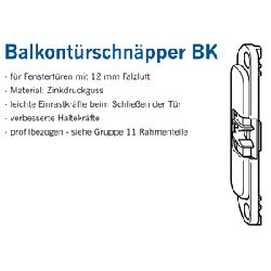 Winkhaus DK-Balkontürschnäpper, mit Bolzen BK 60, Zinkdruckguss silberfarbig, Kömmerling 76 AD/MD (MG:E1) 1919553