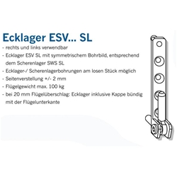 Winkhaus DK-Ecklager, verstellbar, DIN Links-Rechts ESV 6-3-16, Rahmenteil, Stahl, weiß, silber Flügelgewicht max. 100kg (MG:A5) 1930470