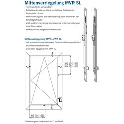 Winkhaus DK-Mittenverriegelung, für einbruchhemmende Fenster, DIN Links-Rechts MVR 50/1 WK, silberfarbig, galvanisch verzinkt Flügelteil, FFB 700, FFH 1300-1800mm (MG:G1) 2775969