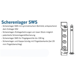 Winkhaus DK-Scherenlager, DIN Links-Rechts SWS-3-6, Rahmenteil, weiß, silberfarbig, lackiert Tragk. 100kg, zum Anschrauben (MG:G1) 2310416