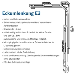 Winkhaus DK-Eckumlenkung, mit einseitig verkürztem Schenkel E3.F, Stahl, silber chromatiert (MG:A1) 4929791