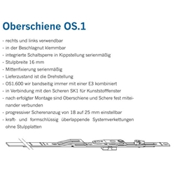 Winkhaus DK-Oberschiene, ohne Schließzapfen OS1.600, DIN Links-Rechts, Stahl, silber, chromatiert Flügelteil, FFB 370-600 (MG:A2) 2847141