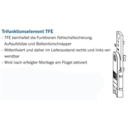 Winkhaus DK-Trifunktionselement, Mittenfixierung, DIN Links-Rechts TFE, für Getriebe, Stahl silber chromatiert zum Aufschrauben (MG:A1) 4931450