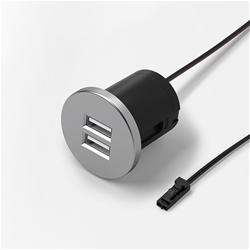 USB Einbau-Doppelsteckdose 2-fach, 5V DC/max. 2100mA, 1,8m Leitung, LED Stecker eckig schwarz Abdeckung silber Nr. 3057402