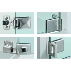 Hettich Glastürscharnier, für einliegende Türen, 170° ET 5150, 24908, Zinkdruckguss matt vernickelt mit Zuhaltung, TS max. 6,3mm