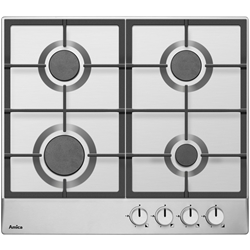 Amica Autarkes Gaskochmulde, 60 cm, Edelstahlmulde, Knebelsteuerung, 4 Kochzonen, Elektrische Einhand-Funkenzündung für bequemes Zünden der Gasflamme, eingestellt auf Erdgas (20 mbar), umrüstbar auf Flüssiggas (50 mbar), Düsen-Set für Umrüstung beiliegend, Topfträger aus Gusseisen, abnehmbar Nr. KMG 734 000 E