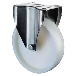Bockrolle, Rad Ø 100mm, Kunststoff weiß, Radb. 30mm, BH 127mm, Gleitlager, Radk. Kunststoff, mit Platte, PG 95x80mm, Tragkr. 130kg Nr. H110.A90.100
