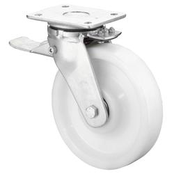 Schwerlast-Lenkrolle, mit Totalfeststeller, Rad Ø 200mm, Kunststoff weiß, Radb. 50mm, BH 245mm, Kugellager, Radk. Kunststoff, mit Platte, PG 138x110mm, Tragkr. 1.200kg Nr. RR120.B15.200