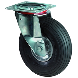 Lenkrolle, Rad Ø 200mm, Gummi schwarz, Radb. 50mm, BH 235mm, Rollenlager, Radk. Stahl, mit Platte, PG 135x105mm, Tragkr. 75kg Nr. L400.C90.200