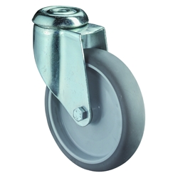 Apparate-Lenkrolle, Rad Ø 100mm, Gummi grau, Radb. 30mm, BH 134mm, Gleitlager, Radk. Kunststoff, mit Rückenloch, Rückenl. Ø 12,2mm, Tragkr. 80kg Nr. C101.A80.100