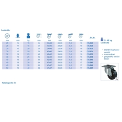 Lenkrolle, Rad Ø 30mm, Kunststoff schwarz, Radb. 15mm, BH 36mm, Radk. Kunststoff, mit Platte, PG 40x40mm, Tragkr. 20kg Nr. F25.031