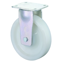 Schwerlast-Bockrolle, Rad Ø 100mm, Kunststoff weiß, Radb. 30mm, BH 150mm, Kugellager, Radk. Kunststoff, mit Platte, PG 100x85mm, Tragkr. 175kg Nr. RR110.B15.100