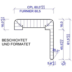 Prüm Zierbekleidung VF Rund 1985x860mm CPL Esche-Weiss mit 20mm verlängerter Feder