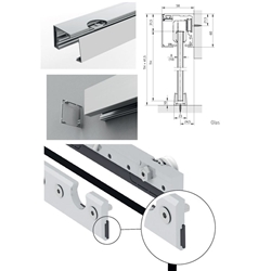 Erkelenz Schiebetürbeschlag Sigma 2.0 für 8/10mm Glastüren bis 65kg, Wandmontage, Edelstahloptik, 2500mm Komplettset