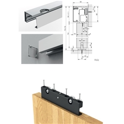 Erkelenz Schiebetürbeschlag Sigma 2.0 für 40mm Holztüren bis 65kg, Edelstahloptik, 2000mm Komplettset