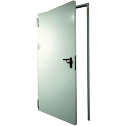 Hörmann Stahltür T30-RS H3 OD Dünnfalz verzinkt/grundiert mit Uni-Eckzarge ohne BE, BRM 875x2000mm Din Links, abs. Bodendichtung, HDC35 silber mit Gleitschiene, Kunstst. Drückergrt. schwarz mit Kurzschild